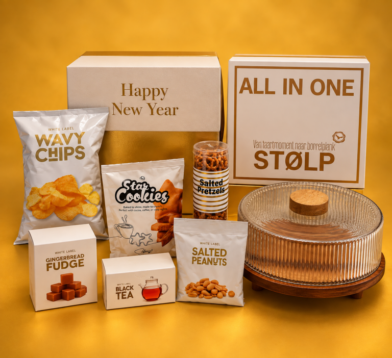 Gouden feestelijke borrelbox in studiolich